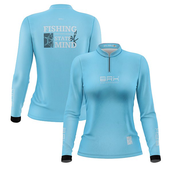 Camisa de Pesca Feminina Brk Fishing State of Mind Azul com Proteção Solar UV50+