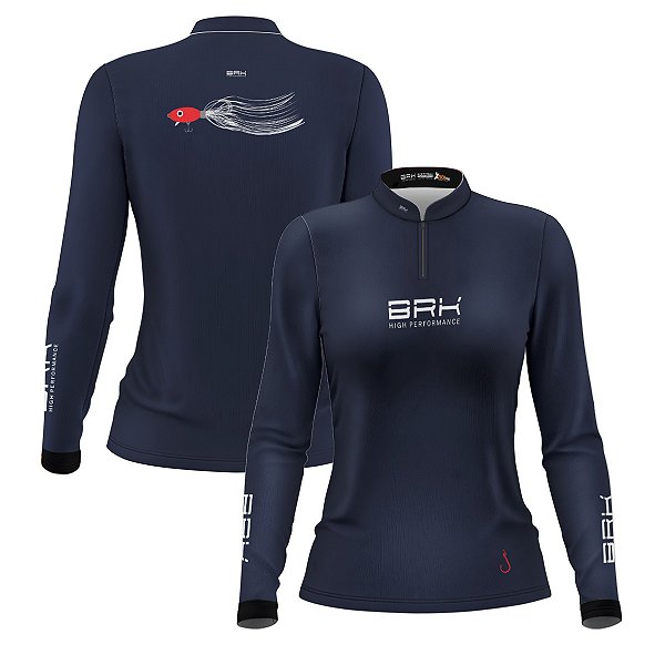 Camisa de Pesca Feminina Brk Isca Jig Head Preta com Proteção Solar UV50+