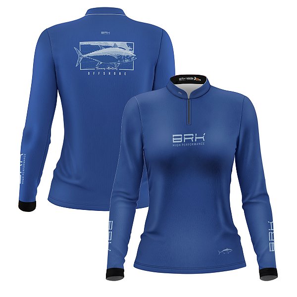 Camisa de Pesca Feminina Brk Atum Mapa Náutico Azul com Proteção Solar UV50+