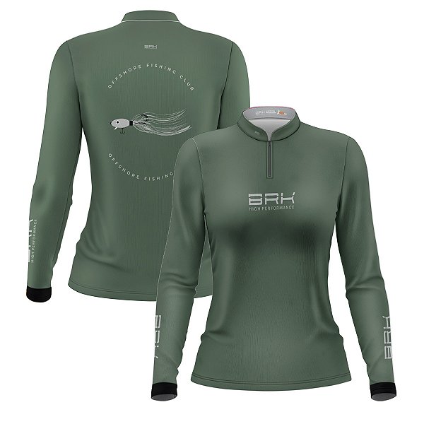Camisa de Pesca Feminina Brk Jig Head Verde Fishing Club com Proteção Solar UV50+