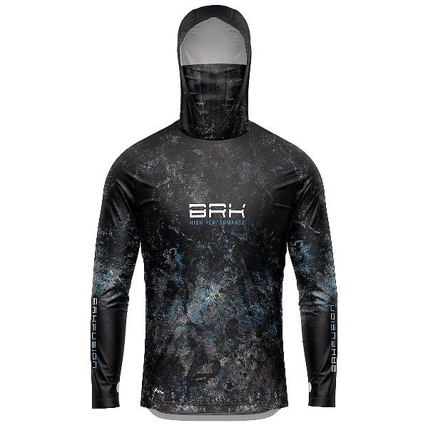 Camisa FusionX Brk Galaxy Preta e Azul com Capuz e Proteção UV50+