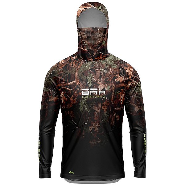 Camisa FusionX Brk Hunter Camu Floresta Preta com Capuz e Proteção UV50+