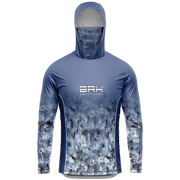 Camisa FusionX Brk Deep Camuflada Azul com Capuz e Proteção UV50+