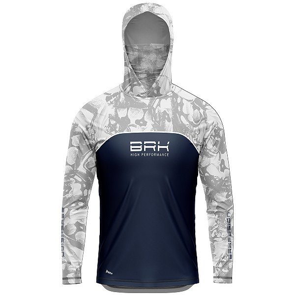 Camisa FusionX Brk Deep Camuflada Branco Azul com Capuz e Proteção UV50+