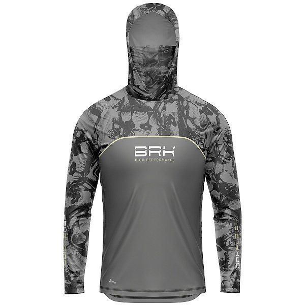 Camisa FusionX Brk Deep Cinza Camuflado com Capuz e Proteção UV50+