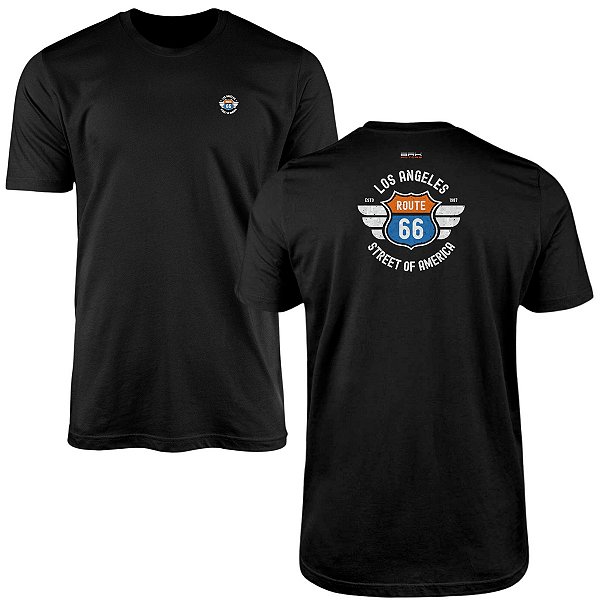 Camiseta Motociclismo Brk Expedição Route 66 Los Angeles Street of America com Algodão Premium