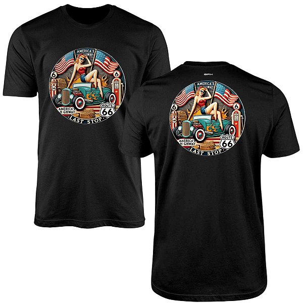 Camiseta Motociclismo Brk American Highway Route 66 com Algodão Premium