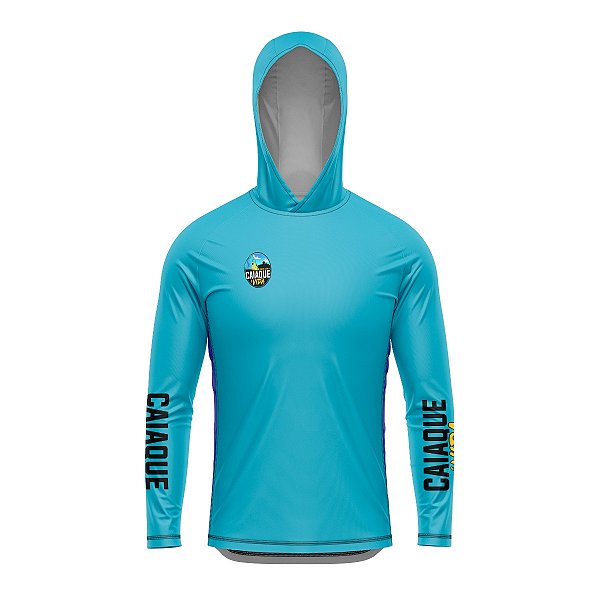 Camisa de Pesca com Capuz Brk Caiaque é Vida Azul Turquesa com Proteção UV50+