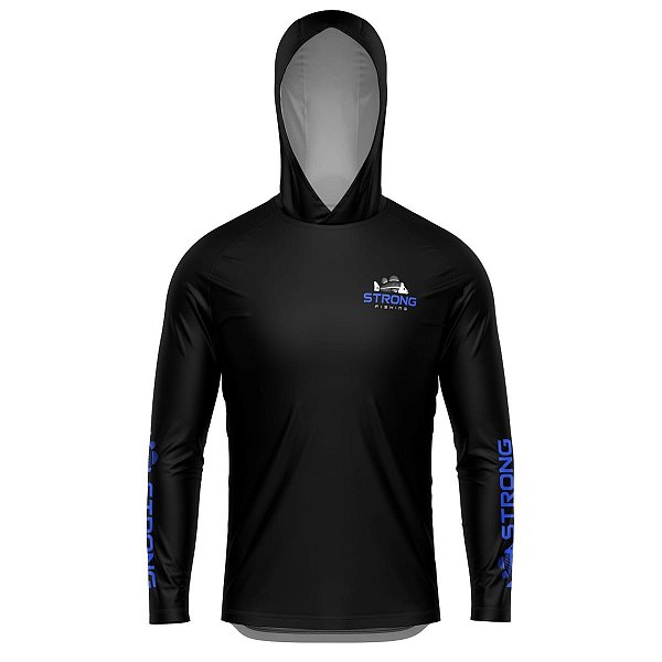 Camisa de Pesca com Capuz Brk Strong Fishing Azul Proteção UV50+