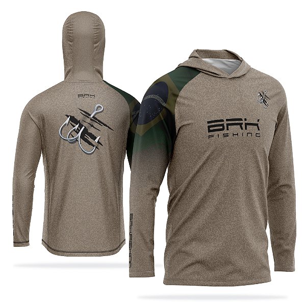 Camisa de Pesca com Capuz Brk Garateia Clean Bandeira Brasil com Proteção UV50+