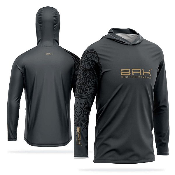 Camisa de Pesca com Capuz Brk Cinza Sport Gear Com Proteção Solar UV50+