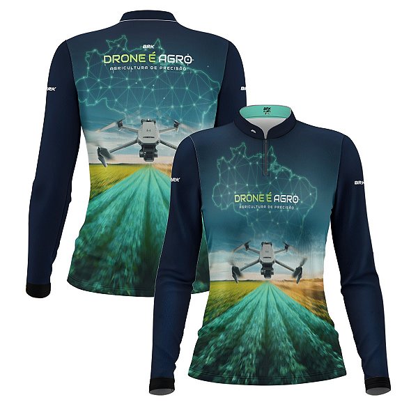 Camisa Agro Feminina Brk Drone de Mapeamento Mavic 3 com Proteção Solar UV50+