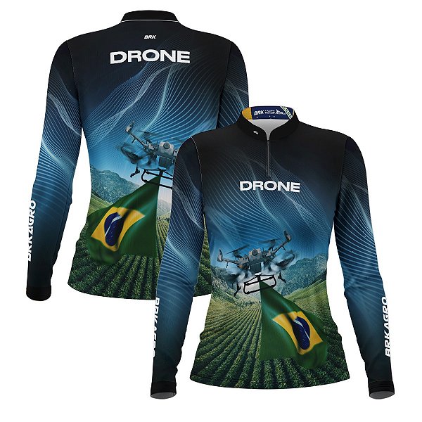 Camisa Agro Feminina Brk Drone Bandeira do Brasil com Proteção Solar UV50+
