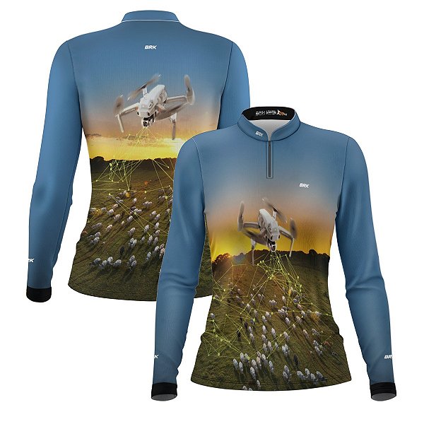 Camisa Agro Feminina Brk Drone Contagem de Gado com Proteção Solar UV50+