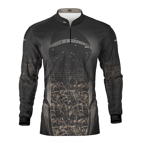 Camisa Agro Brk Camuflada Cinza com Bandeira do Brasil com Proteção Solar UV50+