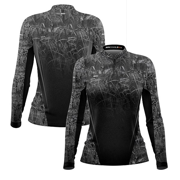 Camisa Agro Feminina Brk Camuflada Preto e Cinza com Proteção Solar UV50+