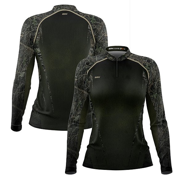 Camisa Agro Feminina Brk Camuflada Verde com Proteção Solar UV50+