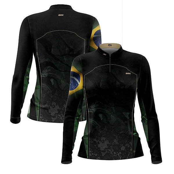 Camisa Agro Feminina Brk Camuflada Bandeira do Brasil com Proteção Solar UV50+