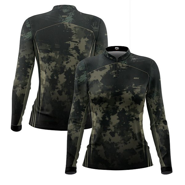 Camisa Agro Feminina Brk Camuflada Militar com Proteção Solar UV50+
