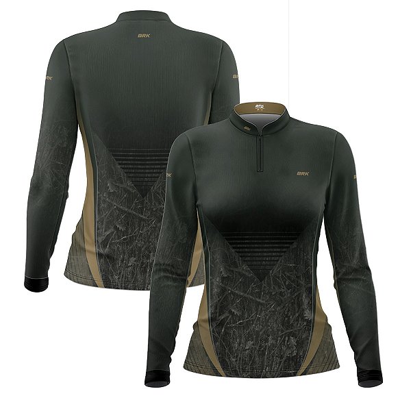 Camisa Agro Feminina Brk Camuflada Verde com Proteção Solar UV50+