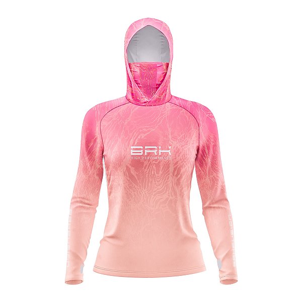 Camisa FusionX Feminina Brk Clean Efeito Água Rosa com Capuz e Proteção Solar UV50+