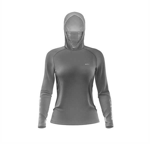 Camisa FusionX Feminina Brk Clean Cinza com Capuz e Proteção Solar UV50+