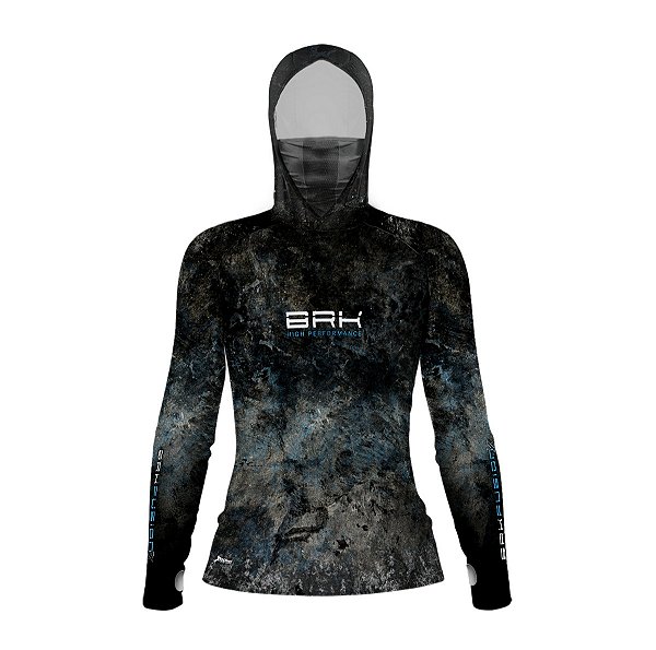 Camisa FusionX Feminina Brk Galaxy Preta e Azul com Capuz e Proteção UV50+