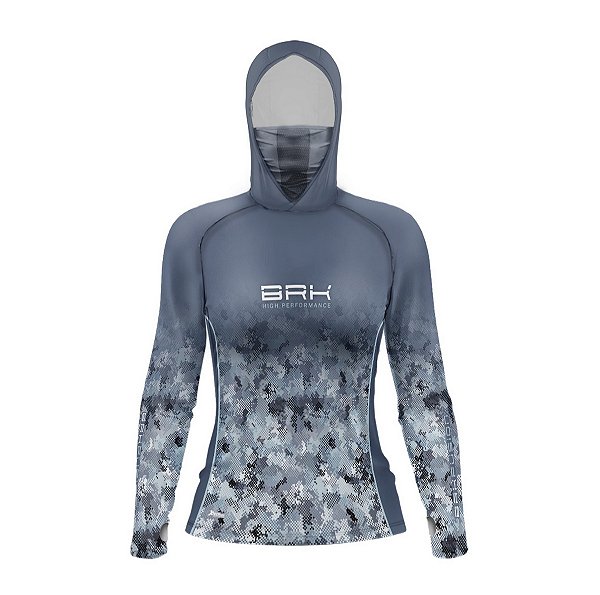 Camisa FusionX Feminina Brk Deep Camuflada Azul com Capuz e Proteção UV50+