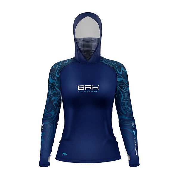 Camisa FusionX Feminina Brk Camo Distorções Azul com Capuz e Proteção UV50+