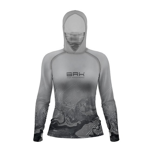 Camisa FusionX Feminina Brk Galaxy Cinza com Capuz e Proteção UV50+