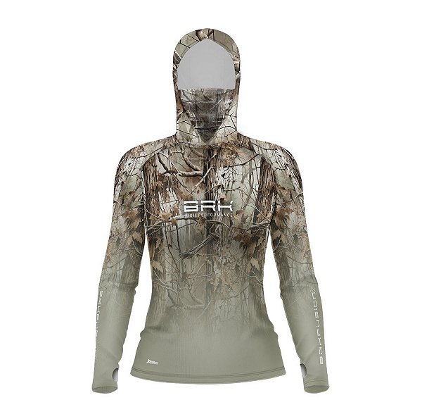 Camisa FusionX Feminina Brk Hunter Real Tree Camuflado com Capuz e Proteção UV50+