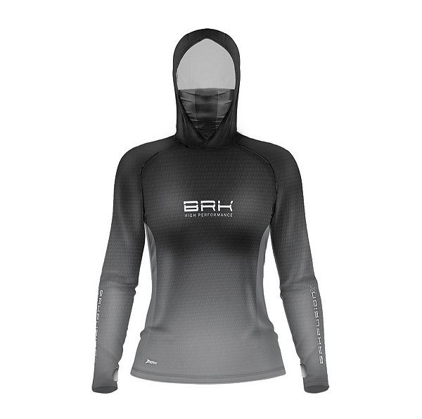 Camisa FusionX Feminina Brk Clean Preto Lisa com Capuz e Proteção UV50+