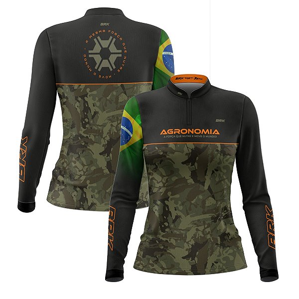 Camisa Agro Feminina Brk Agronomia Camo Brasil com Proteção Solar UV50+