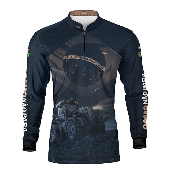 Camisa Agro Brk Azul Trator Bandeira do Brasil com Proteção Solar UV50+