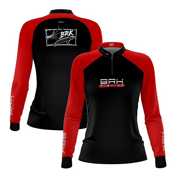Camisa de Pesca Feminina Brk Isca Lures Vermelha com Proteção UV50+