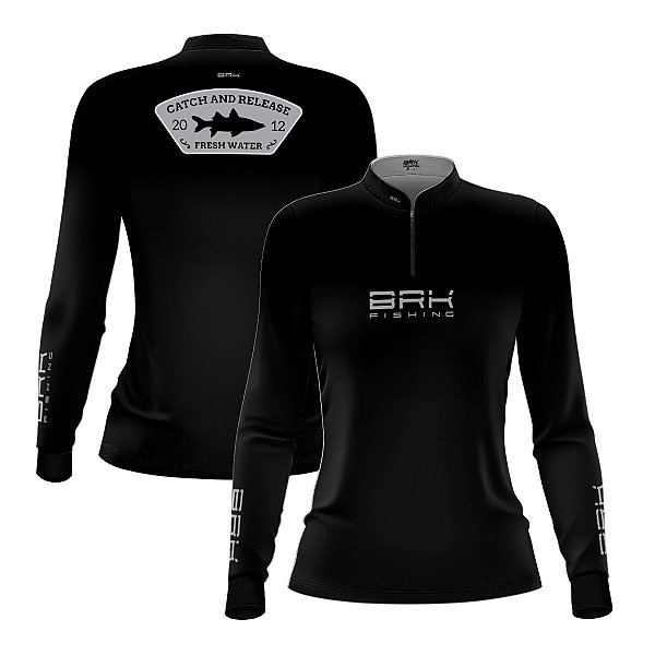 Camisa de Pesca Feminina Brk Preta Básica Catch and Release com Proteção UV50+