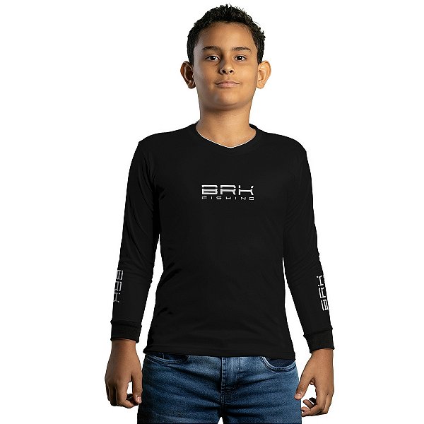 Camisa de Pesca Infantil Brk Preta Básica Catch and Release com Proteção UV50+