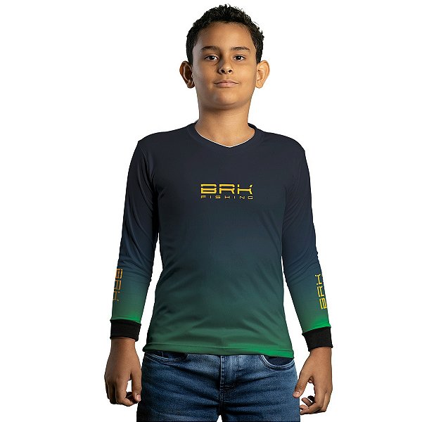 Camisa de Pesca Infantil Brk Degradê Peixe Dourado com Proteção UV50+