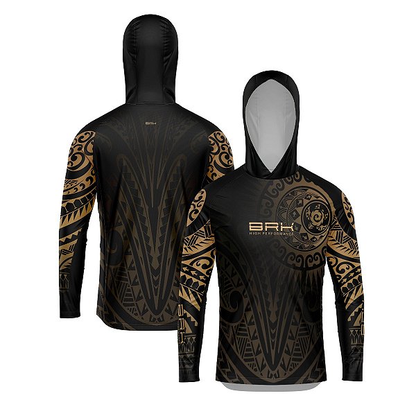 Camisa com Capuz Brk Maori Bege e Preto com Proteção Solar UV50+
