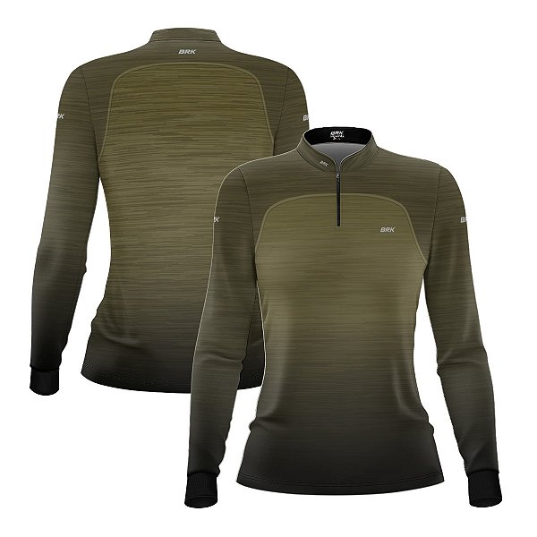 Camisa Feminina Brk Mescla Areia Esverdeada com Proteção Solar UV50+