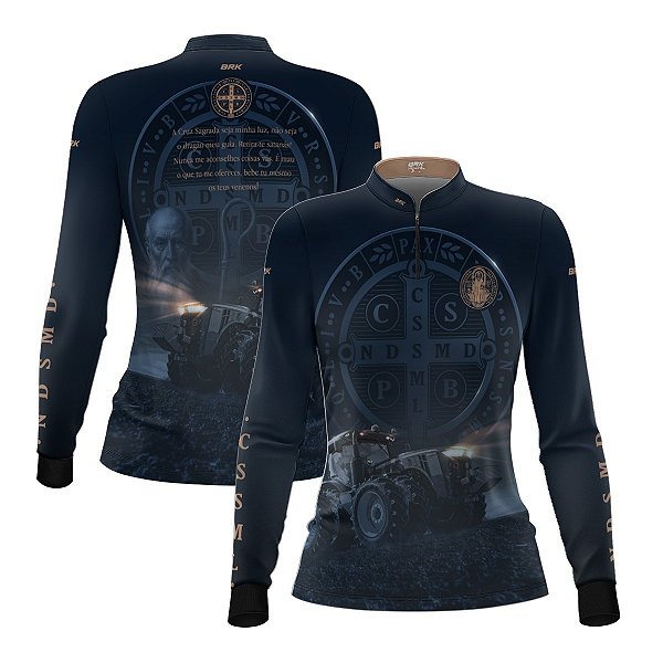 Camisa Agro Feminina Brk Azul Trator e São Bento com Proteção UV50+