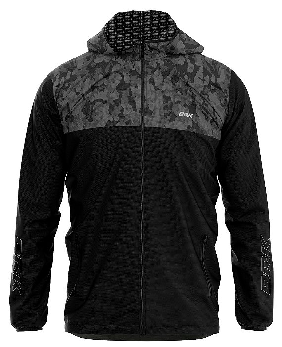 Jaqueta Corta Vento Brk Preto e Camuflagem Repelente à Água com UV50+