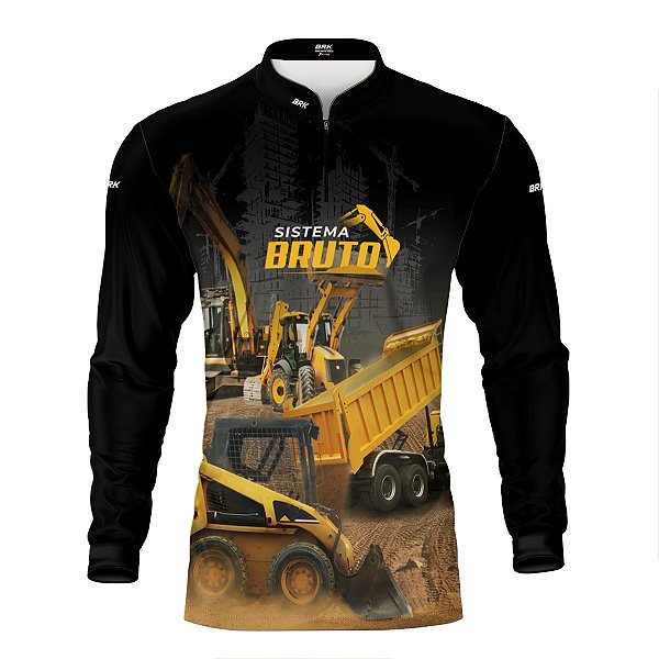 Camisa Máquina Pesada Brk Preta Bobcat Construção Civil com Proteção UV50+