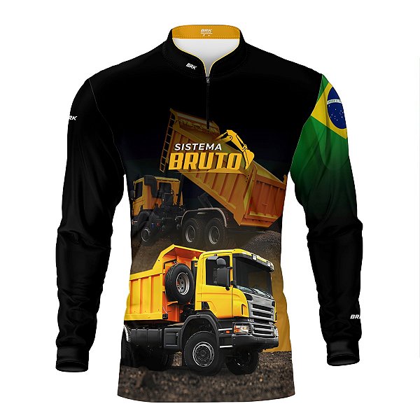 Camisa Máquina Pesada Brk Preta Caminhão Basculante com Proteção UV50+