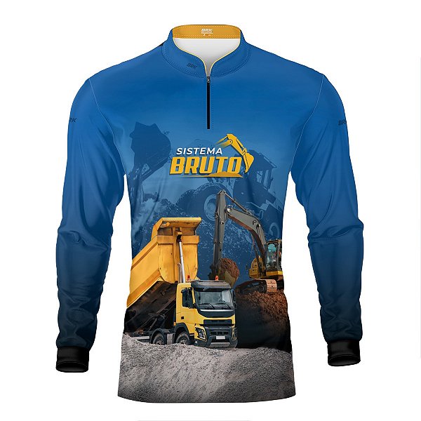 Camisa Máquina Pesada Brk Azul Caminhão Basculante e Retroescavadeira com Proteção UV50+