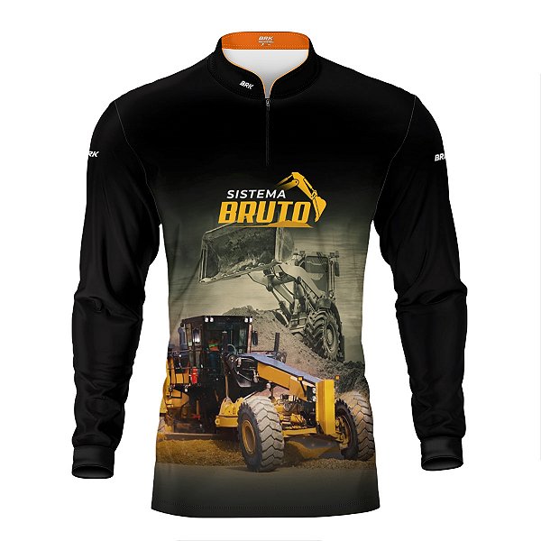 Camisa Máquina Pesada Brk Preta Motoniveladora e Escavadeira com Proteção UV50+