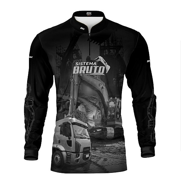 Camisa Máquina Pesada Brk Preto e Branco Caminhão Basculante com Proteção UV50+
