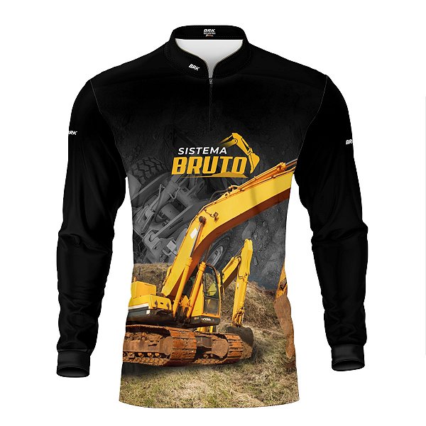 Camisa Máquina Pesada Brk Preto e Amarelo Terraplanagem com Proteção UV50+