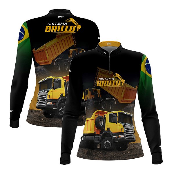 Camisa Máquina Pesada Feminina Brk Preta Caminhão Basculante com Proteção UV50+