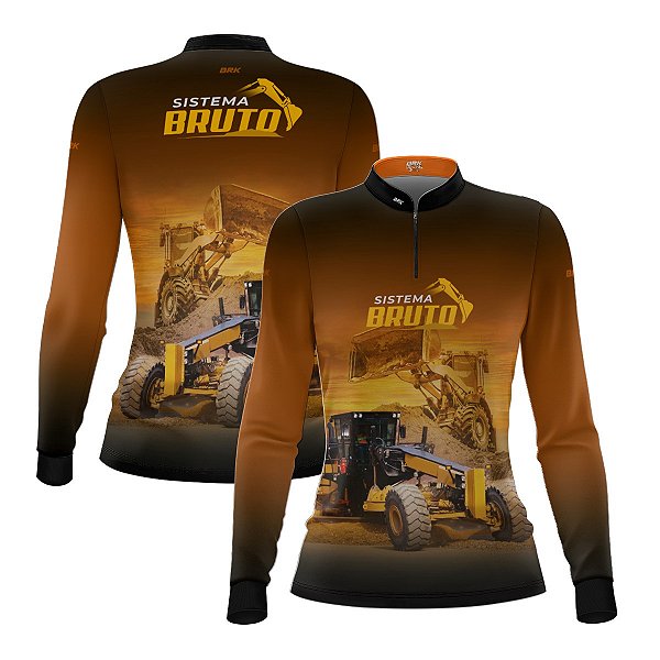 Camisa Máquina Pesada Feminina Brk Laranja Motoniveladora e Escavadeira com Proteção UV50+